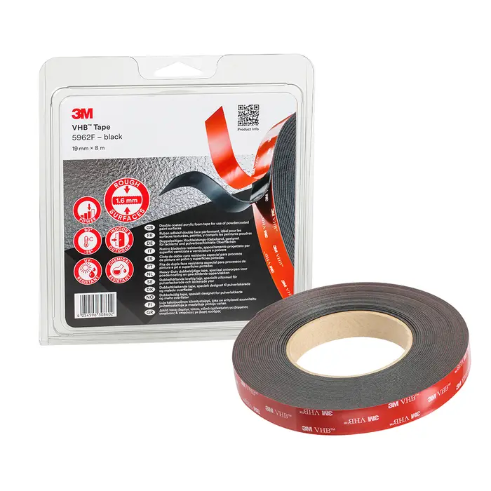 3M VHB Klebeband 5962F, Schwarz, 19 mm x 8 m, 1.6 mm, Einzeln verpackt